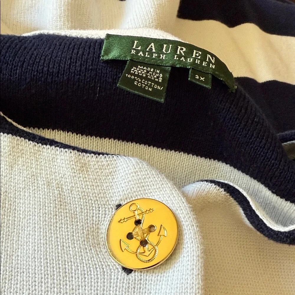 Lauren by Ralph Lauren Navy & White Striped Button sweater cardigan sz 3x - Picture 9 of 9